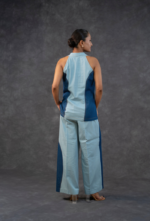 Halter Neck Button-up Denim Vest Top And Double Shade Trouser set - Image 4