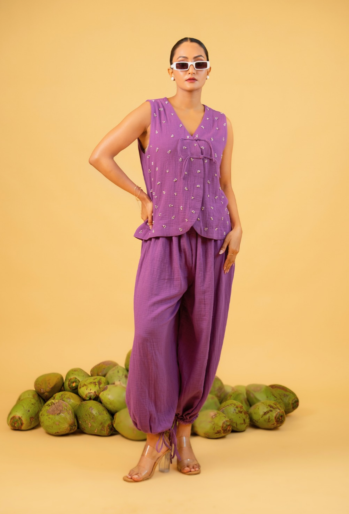 20260730_122034_0000 Double Cotton Stone Embellished Top And Balloon Pant Set - Image 1