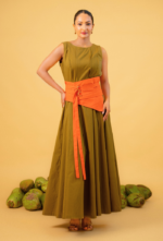 Sleeveless Olive Dress With Contrast Belt