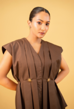 Brown Pleated Sun Vest And Barrel Pant Set - Image 2