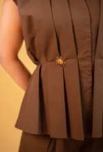 Brown Pleated Sun Vest And Barrel Pant Set - Image 4
