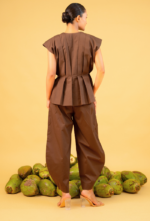 Brown Pleated Sun Vest And Barrel Pant Set - Image 3