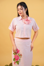Sculptured Cropped Shirt and hand-painted skirt set - Image 2