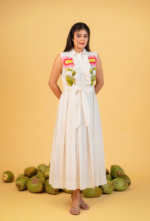 Ruffle-Trim White Belted Dress
