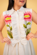 Ruffle-Trim White Belted Dress - Image 3