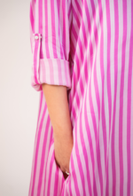 Pink Striped Pearl- Button Shirt Dress - Image 4