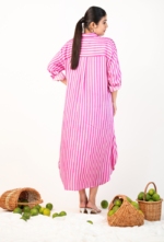 Pink Striped Pearl- Button Shirt Dress - Image 5