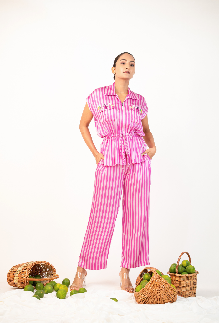 Untitled design_20260730_125740_0000 Embellished Zipper up Shirt With Striped Pant Set - Image 1