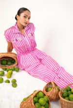 Embellished Zipper up Shirt With Striped Pant Set - Image 3
